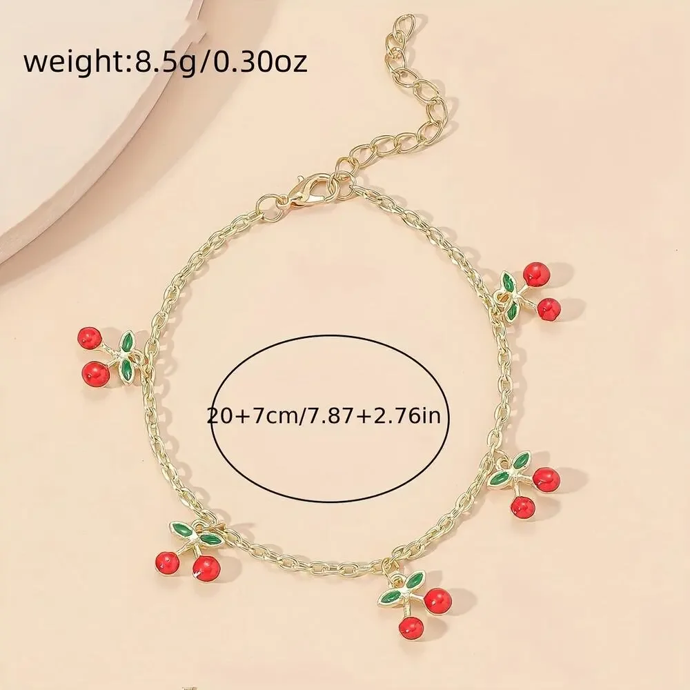 NEW Gold Anklet w/ Cherry Charms, Y2K cherry jewelry, Cherry bomb, Retro jewelry - Picture 4 of 4